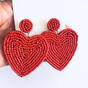 Orange Beaded Heart Earrings